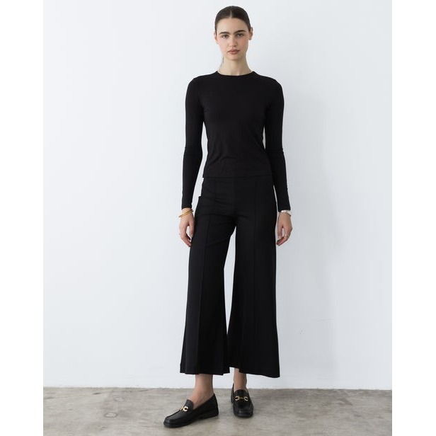 Ripley Rader Black Ponte Knit Cropped Wide Leg Pants Women 1 Xs High Waist $198